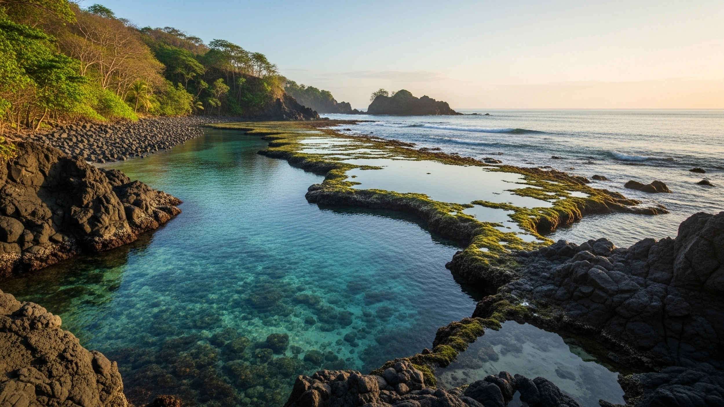 Laguna para snorkel en Playa Bonita durante la marea baja, Hacienda Pinilla, Costa Rica