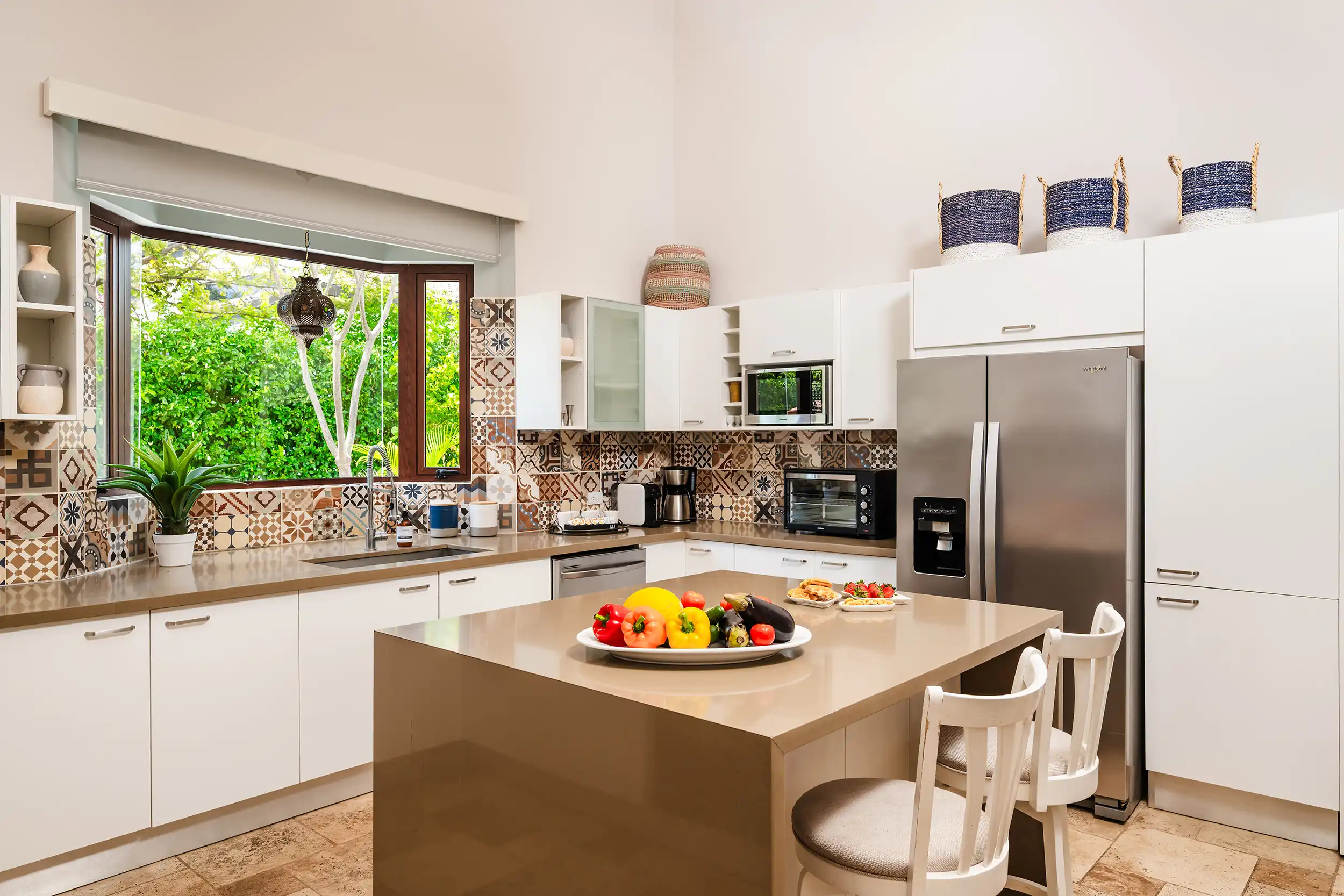 The kitchen island and prep area